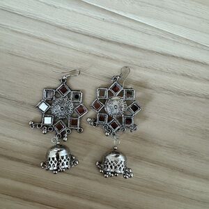 Silver Tone Jhumka Earrings with accents